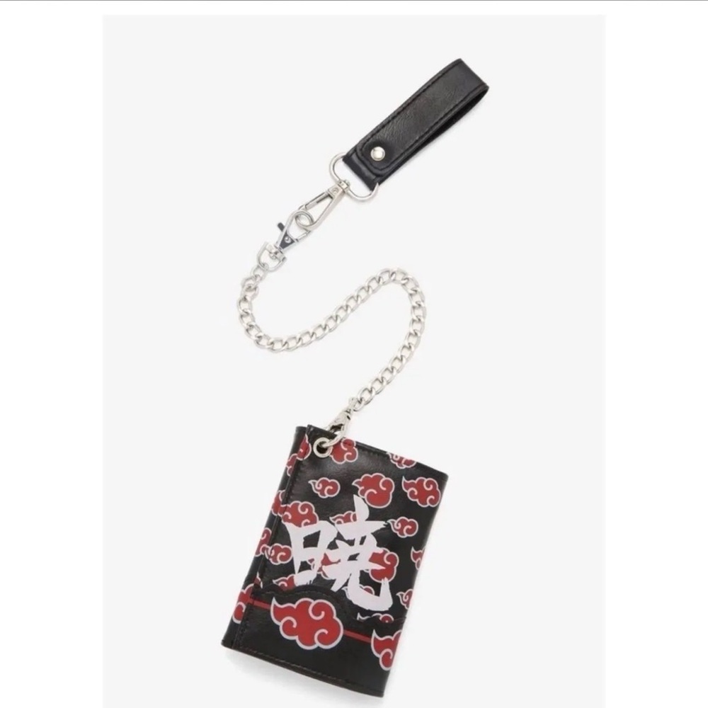 Naruto Cloud Tri-Fold Pattern Wallet with Chain - NWT!